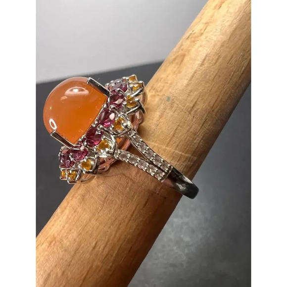 NEW Peach moonstone rhodolite garnet ring in sterling silver size 7 - Picture 8 of 16